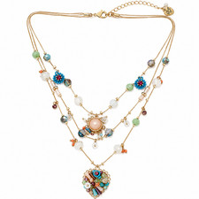 Gold-Tone Multilayer Necklace Faceted Beads Flower Heart Butterfly 16in Drop picture