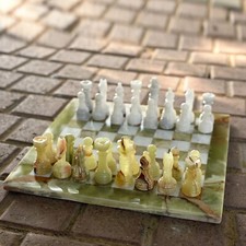 Vintage Green Onyx & White Chess Men Set Weighted Fathers day Gift for dad picture
