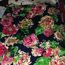 Talbots Petites 14P Cotton Blend A-Line Knee Floral Skirt Black Pink picture