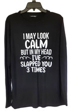 Lilicloth Women's Black Long Sleeve Sarcastic Funny Graphic T-shirt XXL picture