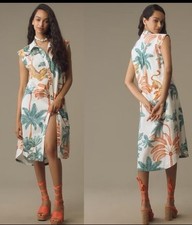 NWT Anthropologie size M The Lillian cap sleeve midi dress button front preppy picture