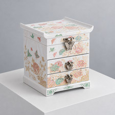 Korean Mother of Pearl Jewelry Box 2 Drawers White Pastel Peony Butterfly Inlay picture