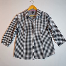 Talbots Shirt Women's 16 Black White Check Print Non-Iron Collared Button Front picture