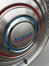 Airstream 15” Set 4 Hubcaps Full Wheel covers Used 1955-1986 Stainless Blue/red picture