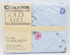 Vintage Cannon Gold Label King Flat Sheet Floral 78 X 80” Fortrel picture
