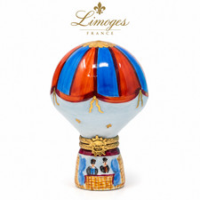 Limoges Peint Main France Hot Air Balloon Trinket Box Vintage Gilt Sun Clasp picture