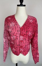 Vintage Cropped Blouse Womens Small Sun Faded Pink Floral Print Beach 80s 90s picture