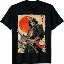 100% Cotton Japan Samurai Warrior Skeleton Ukiyo Ink Artwork Samurai picture
