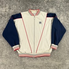 Vintage Adidas Track Jacket Mens Large L Off White Blue 80s Trefoil Logo Hip Hop picture