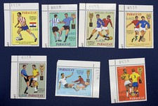 1969 PARAGUAY STAMPS #1189-1195 WORLD SOCCER TABS W/ UPSIDE DOWN PLATE MUMBER picture