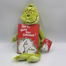 Dr Seuss Grinch Plush Holding How The Grinch Stole Christmas Book Stuffed Toy picture
