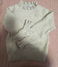 Madewell wool Women's Cream Solid Mock Neck Ruffle Knit Pullover Sweater XS picture
