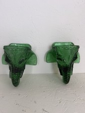Antique 1880s EAPG Jumbo Elephant Green Wall Pocket Match Holder Pair picture