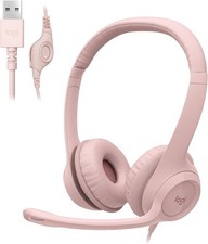 Logitech H390 Wired USB On-Ear Stereo Headphones With Mic Rose PC Laptop picture