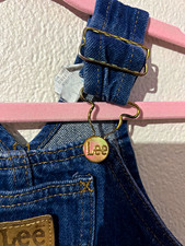 Vintage Lee Blue Denim Bib Overalls 18 months Unisex One-Piece Buckle Logo picture