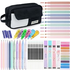 42 Pcs Big Capacity Pencil Pouch with Aesthetic School Supplies, 12 Black picture