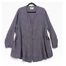 FLAX Grid Tunic Top womens 1G 18/20 Linen Blue Pockets Lagenlook Minimalist picture
