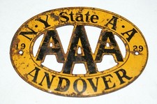 Vintage 1929 ANDOVER NY State AAA Metal Car Badge License Plate Topper picture