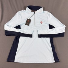 KJUS Womens Golf Pullover Chest Logo Sunshine 1/4 Zip Medium Blue NWT MSRP $119 picture