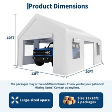Outdoor Grey Carport 13'x20' Heavy Duty Canopy Shed Portable Garage Party Tent picture
