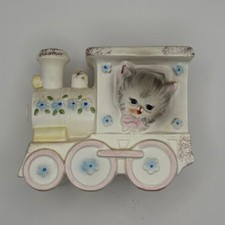 Vtg 1960s Napcoware Ceramic Kitty Cat Train Planter C-6701 Japan Kitsch Nursery picture
