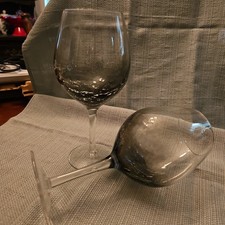 VTG Pier 1 Black Or Gray Crackle Red Wine Glasses Set Of 2 ~ 18 oz ~ Preowned  picture