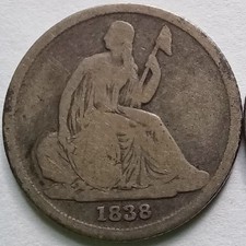 1838-O No Stars Seated Liberty Silver Dime Type 1 - VG, Better Date 10C picture