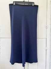 VINCE Navy Blue Polyester Midi Skirt Elastic Waist Pull-On Stretch Size Large picture