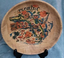 VINTAGE FLORIDA ATTRACTIONS WOODEN BAMBOO SOUVENIR BOWL picture