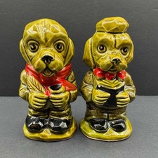 Rare Vintage Anthropomorphic Ceramic Dog Figurines, MCM Green Kitsch Decor picture