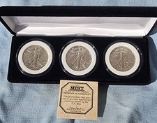1942-P, 1943-D, 1944-S walking liberty .50 90% silver First Commorative Mint COA picture