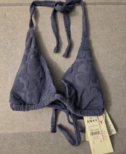 ROXY Sun Click Tiki Tri Bikini Top Sz XL Blue Terry Floral Triangle Halter NWT picture