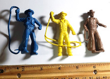 Vtg Lot 3 MARX 60mm PLASTIC RANCH RODEO COWBOYS Western Toy Figures WHIP & ROPES picture