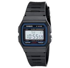 Casio F91W-1, 7 Year Battery Chronograph Watch, Black Resin Strap, Alarm, NEW picture
