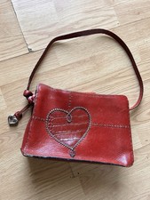 Brighton Red Leather Heart Stitched Shoulder Bag Purse Vintage picture