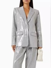 NWT Good American Sequin Oversized Blazer Jacket Heather Grey Sz. Medium picture