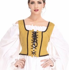 Medieval Wench Pirate Renaissance Costume Reversible Peasant Bodice Corset Gold  picture