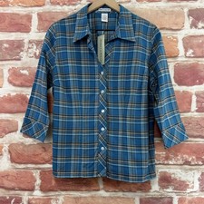 Rebecca Malone Top Womens Small Blue Multicolor Plaid Western 3/4 Sleeve Shirt picture