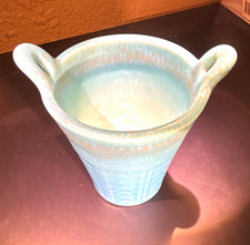 Vintage 1928 Rookwood Pottery Handled Flared Vase #6078 Matte Turquoise Blue picture