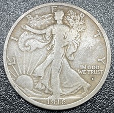 1916-S Walking Liberty Silver Half Dollar 50c Choice Fine Details Rare Date picture