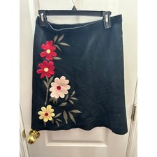 Aaeda Black Wool Blend Floral Embroidered A-Line Skirt Women's Size M picture