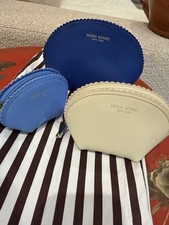 Set of 3 Henri Bendel West 57th scalloped saffiano leather cosmetic bags-NEW picture