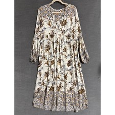 R Vivimos Dress L Cream Floral Paisley Tassel Tie Boho Midi Fall picture