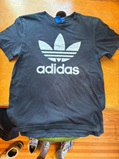 adidas Originals Trefoil Logo Graphic Print Black Cotton Crew Neck Tee Mens M picture
