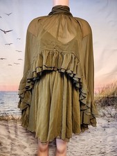 Nwt Commense Green Semi-Sheer Chiffon Ruffle Dress with Cape Overlay Size Small picture