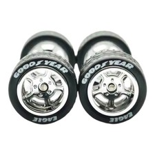5 Sets 5 Spoke Slot Chrome Rims & 13mm Goodyear Rubber Tires 1/64 Wheel Swap  picture