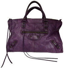 Balenciaga City Bag Plum Purple Leather Motorcycle Tote picture