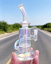 Travel heady cool BONG Glass Water Pipe Recycler rig Helix  Portable Hookah 10mm picture