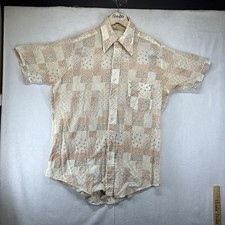 VTG 70s Dagger Collar Short Sleeve Disco Shirt Size Medium 