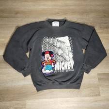 Vintage Genus Mickey Mouse Sweatshirt Medium Black Faded Hip Hop Streetwear 90s picture